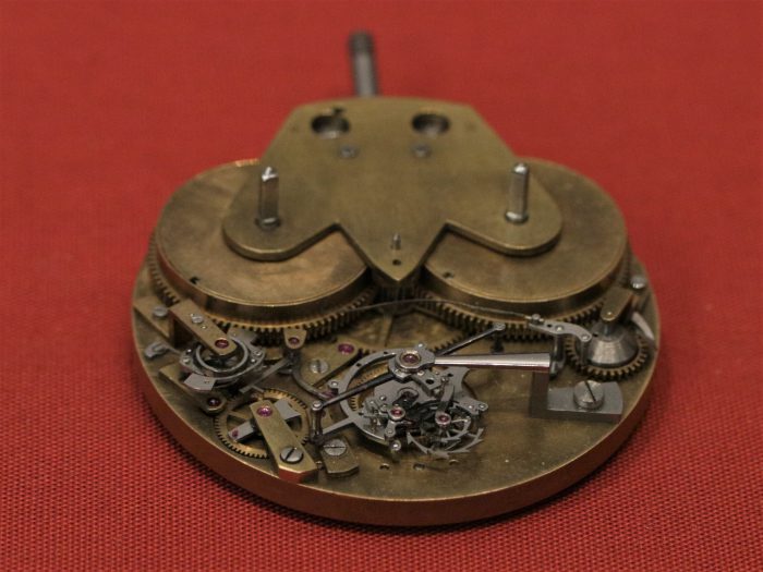 Unfinished tourbillon movement by George Daniels c2011 in the Clockmakers' Museum, the Science Museum, London